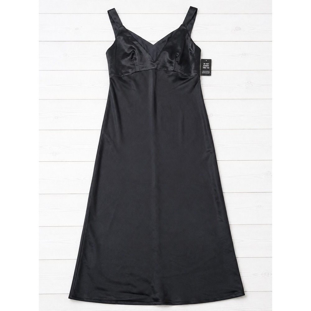 Express Black Satin V Neck‎ Maxi Slip Dress NWT XS Womens Whimsigoth Formal Chic